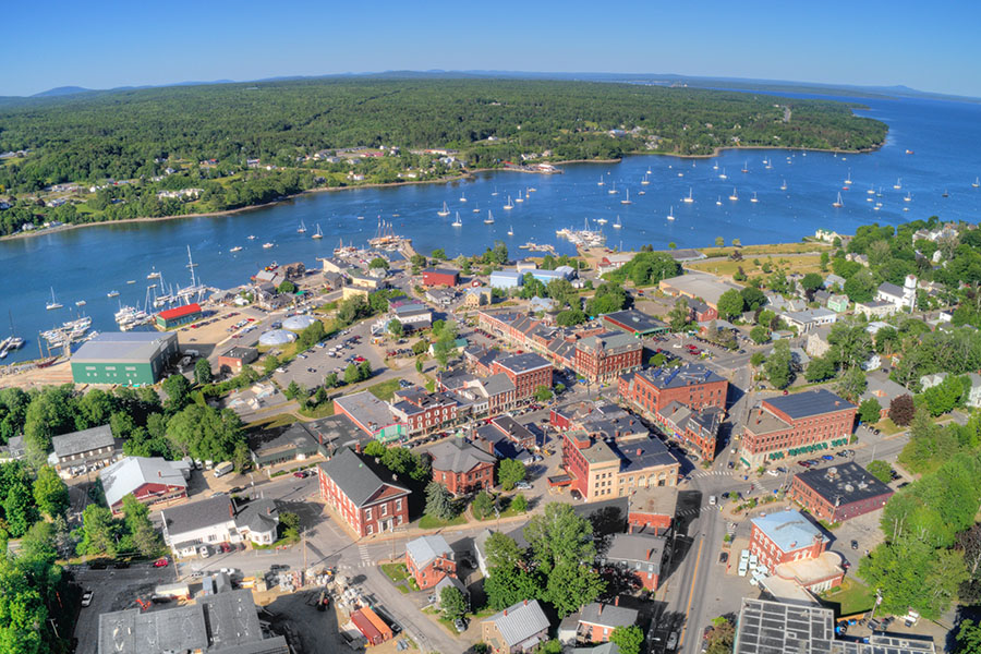 Contact - View of Belfast, a Small Town in Rural Maine During the Summer Displaying Many Small Boats in the River